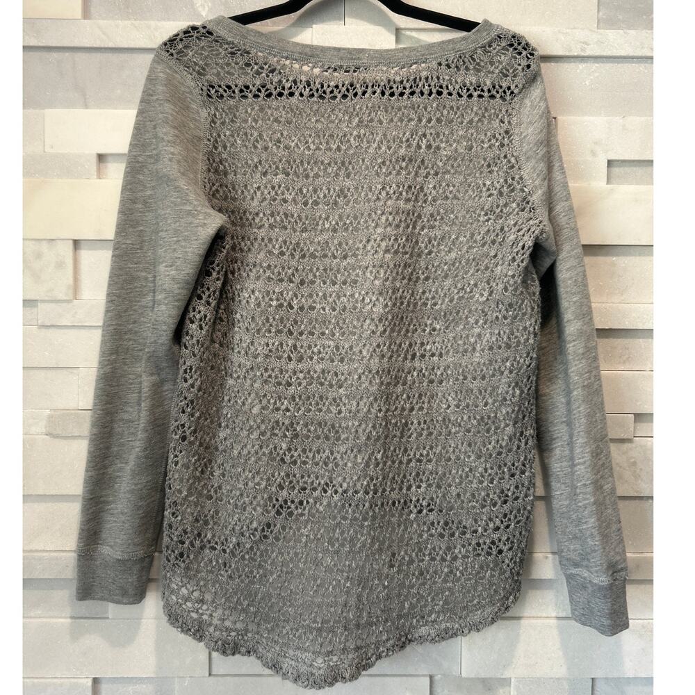 ABERCROMBIE & FITCH Open Knit Back Crewneck Long Sleeve Slouchy Fleece Sweater L